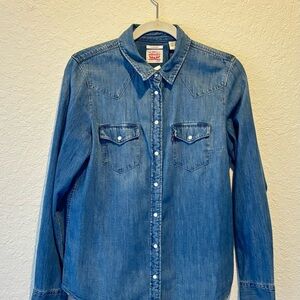 Levi's Women's The Ultimate Western Cotton Denim Shirt Blue Sz Small